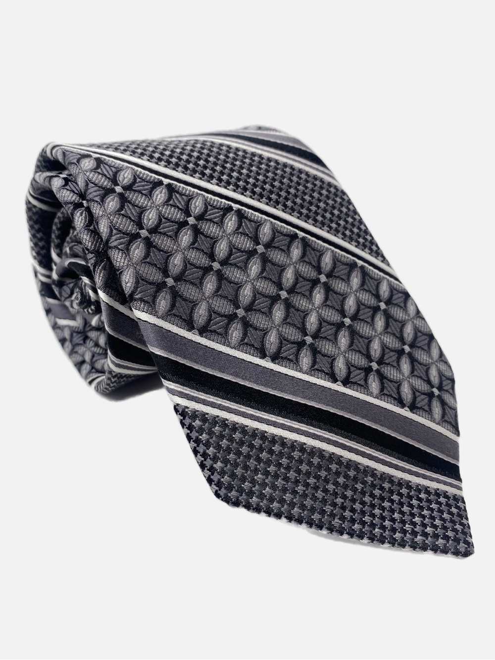 Ted Baker London Tie Silk USA Geometric Jacquard Foulard Necktie Black Silver
